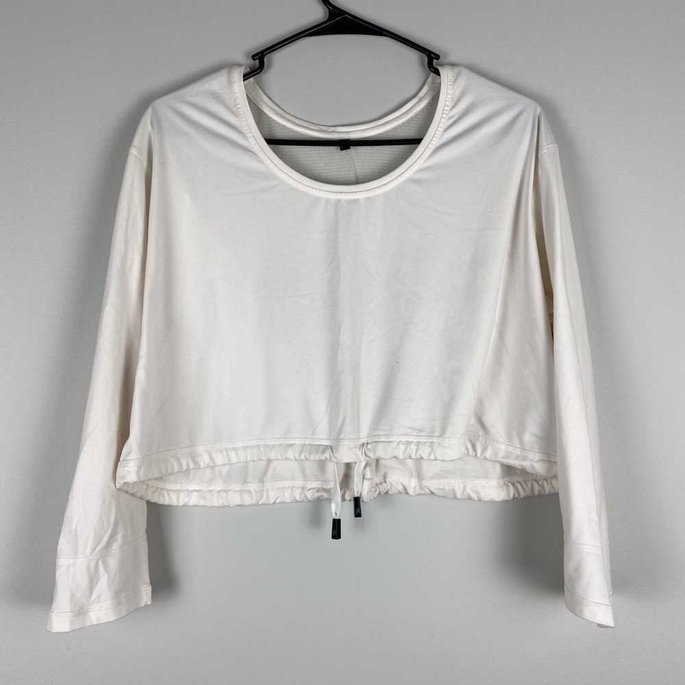 P'tula Cream Long Sleeve Thumbholes Workout Gym Crop Top‎ Womens Size XXS Tech